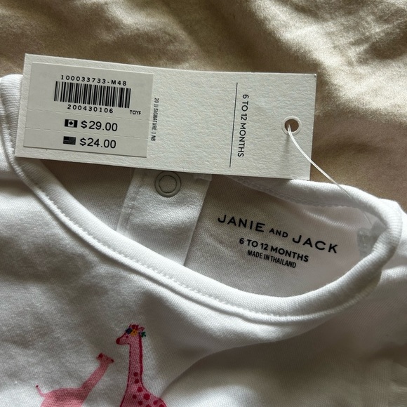 Janie and Jack White Onesie with Pink Giraffe - Picture 2 of 3